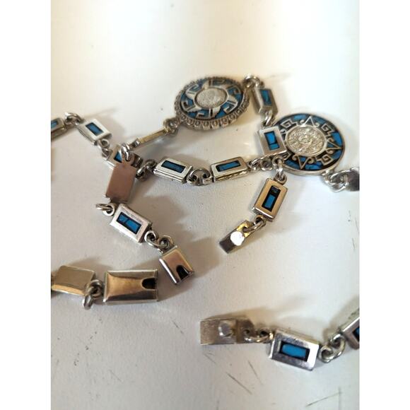 Vintage Taxco Mexico 925 Sterling Silver Necklace & Bracelet Set Sundial Design - Picture 4 of 16